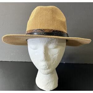 Express Sun Hat SQUISHEE NATURAL 2 BANDS ONE SIZE -Large Rolled Wide Brim NWT